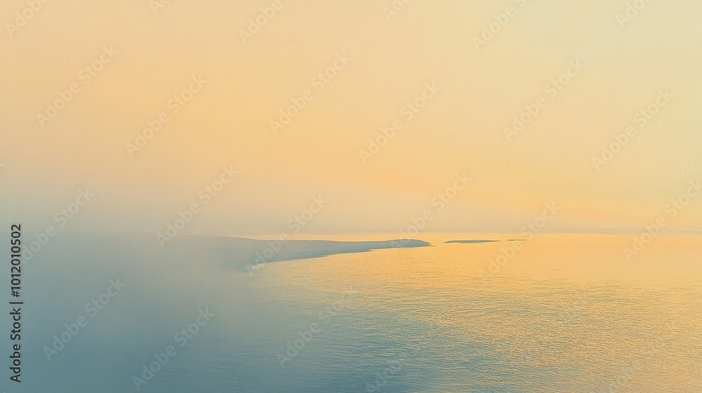 Fototapeta premium Gentle waves lap against the shore as dawn breaks with a pastel glow on the horizon