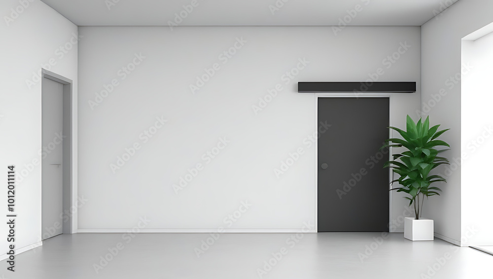 empty room stucco wall plant closed door empty room stucco wall plant closed door