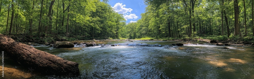 Scenic River Flowing Through a Forest with Beautiful Natural Surroundings Scenic River Flowing Through a Forest with Beautiful Natural Surroundings