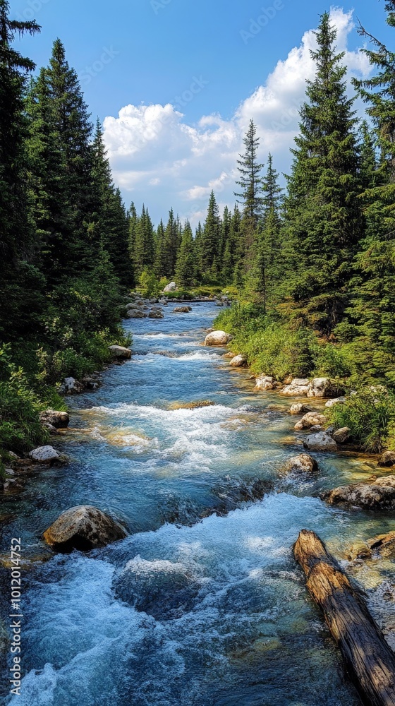 Scenic River Flowing Through a Forest with Beautiful Natural Surroundings Scenic River Flowing Through a Forest with Beautiful Natural Surroundings