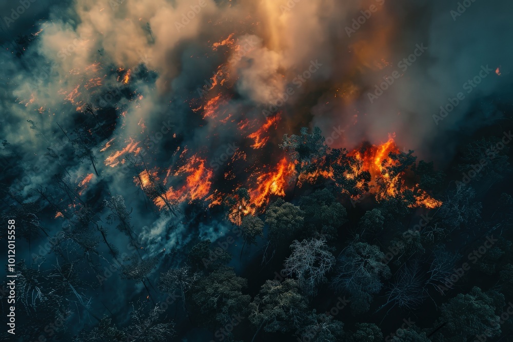 custom made wallpaper toronto digitalA fire is burning in the woods, with smoke and flames visible in the sky, generative ai image