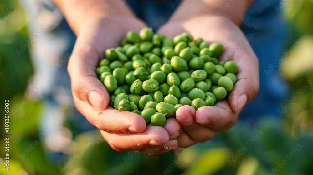 Close-Up of Hands Holding Fresh Green Soybeans in Sunlit Field Close-Up of Hands Holding Fresh Green Soybeans in Sunlit Field