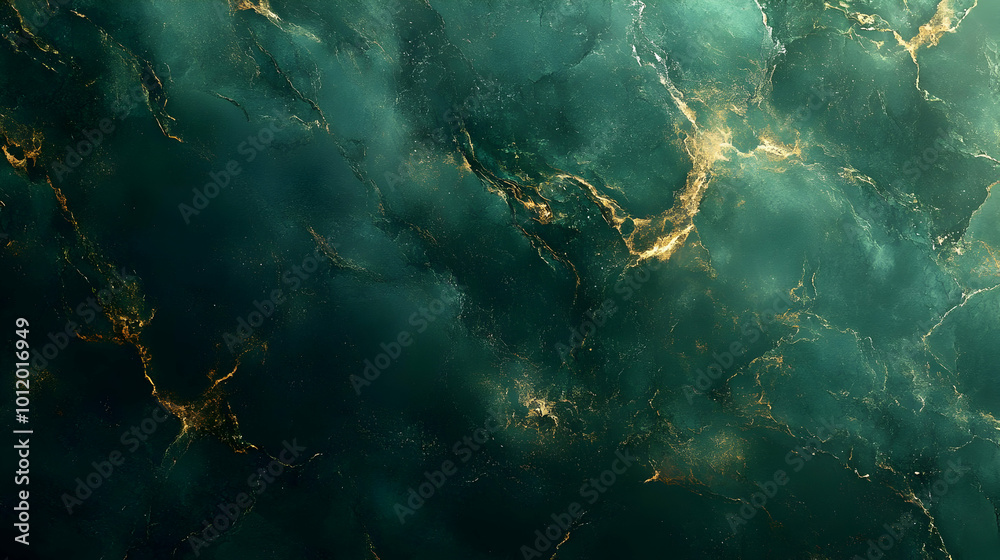 Obraz premium Emerald Green Marble Texture with Golden Veins Abstract Background
