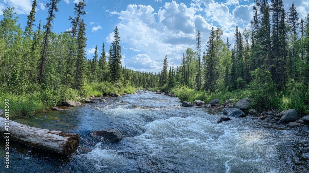 Scenic River Flowing Through a Forest with Beautiful Natural Surroundings Scenic River Flowing Through a Forest with Beautiful Natural Surroundings