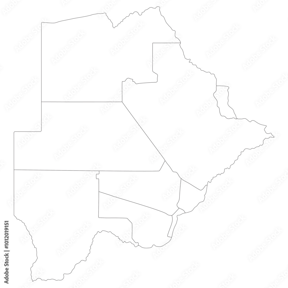 Botswana map. Map of Botswana in administrative provinces in white color Botswana map. Map of Botswana in administrative provinces in white color