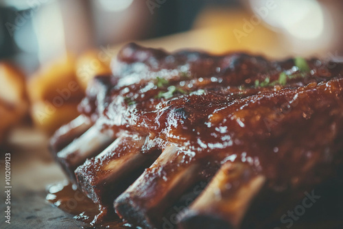 Close-up of greasy texan style barbeque spareribs 5376 x 3584 photo