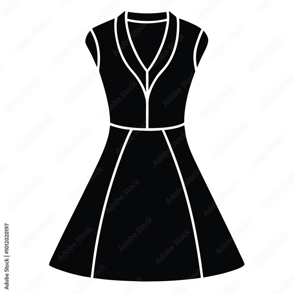 This modern vector art illustration showcases a stylish notch neck dress for girls, perfect for fashion design, apparel prints, and children's clothing graphics. Ideal for trendy and chic designs.