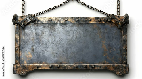 Rusty Metal Sign with Chains, 3D Illustration