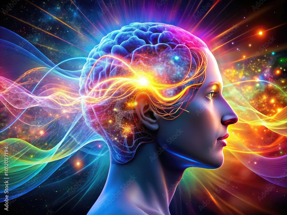 Conceptual representation of telepathy with abstract brainwaves and thought connection visualization Conceptual representation of telepathy with abstract brainwaves and thought connection visualization