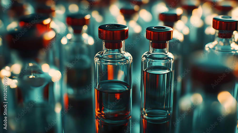 Close Up of Glass Vials with Red Tops Illustration Close Up of Glass Vials with Red Tops Illustration
