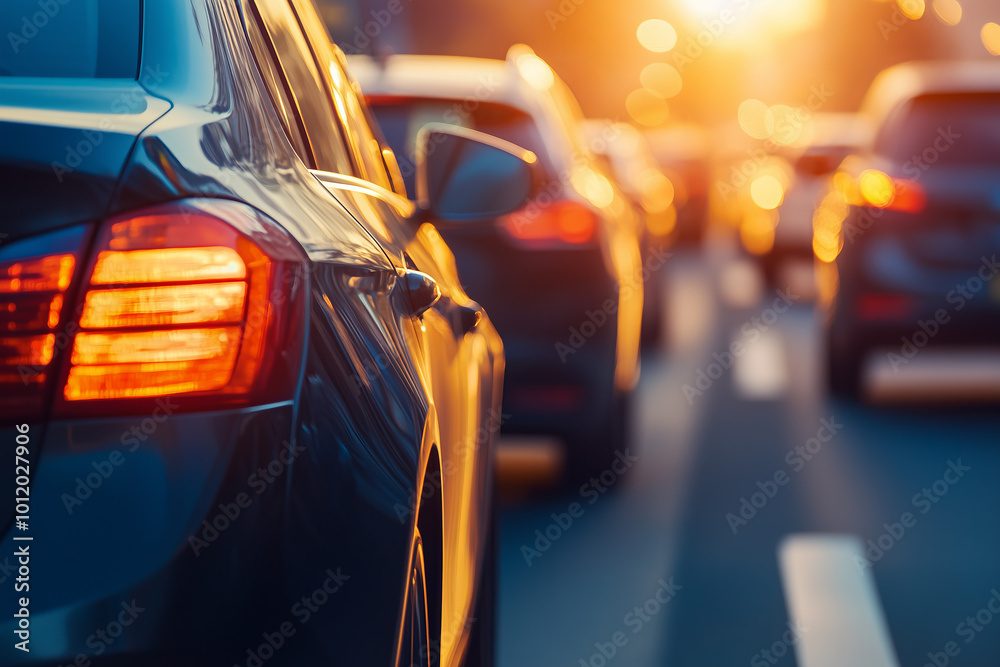 Cars at traffic jam during rush hour on highway, sunlight from the sky. Close up on car. Cars at traffic jam during rush hour on highway, sunlight from the sky. Close up on car.