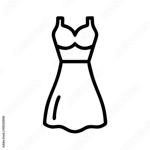 Sleeveless fitted dress icon in black outline vector.