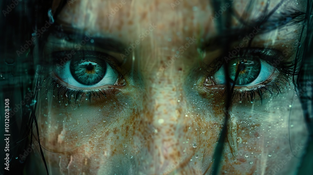 Intense Close Up of a Woman's Eyes with Water Drops Intense Close Up of a Woman's Eyes with Water Drops