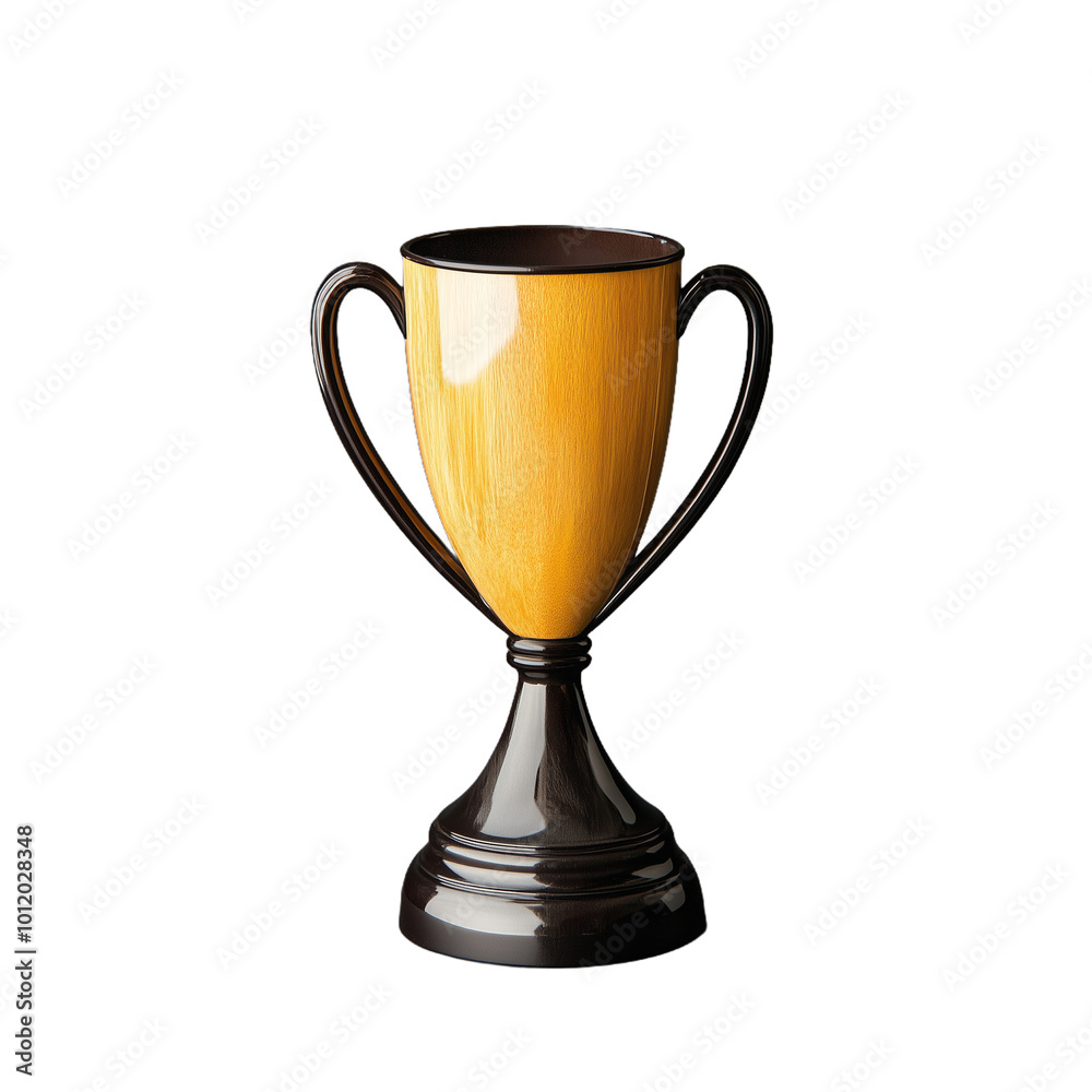 Golden trophy cup with black handles in front of transparent background Golden trophy cup with black handles in front of transparent background