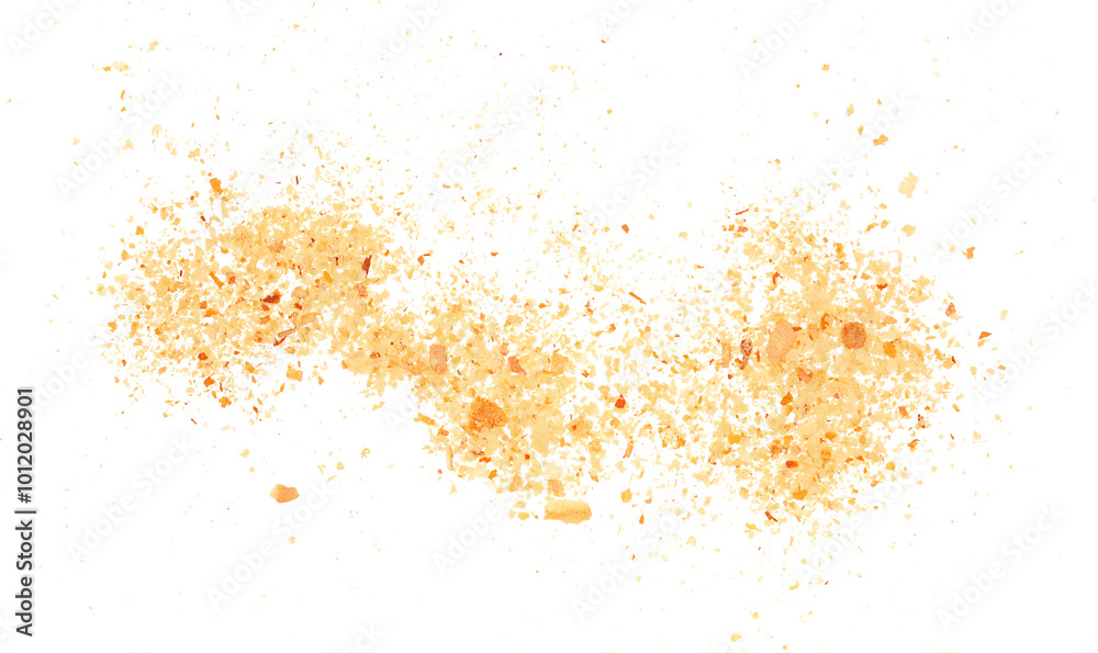 Nutritional yeast pile (deactivated yeast) isolated on white, top view Nutritional yeast pile (deactivated yeast) isolated on white, top view