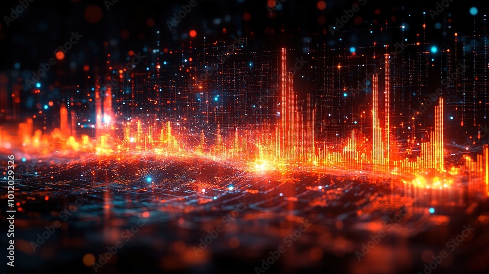 Digital Cityscape with Glowing Towers Digital Cityscape with Glowing Towers
