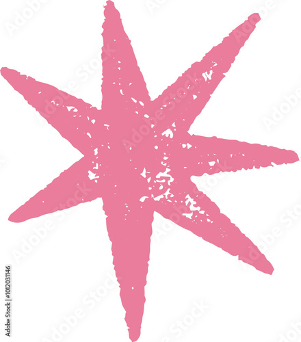 Star shape. Abstract pencil and crayon kids drawing. Spiky geometric element. Hand drawn rough edge sparkle