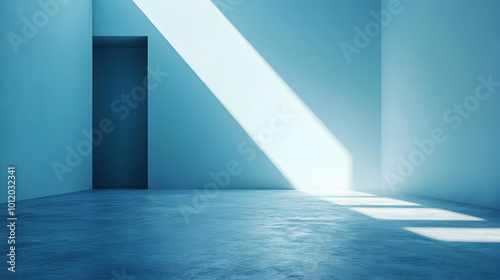 Blue Room with Light Streaks 3D Rendering