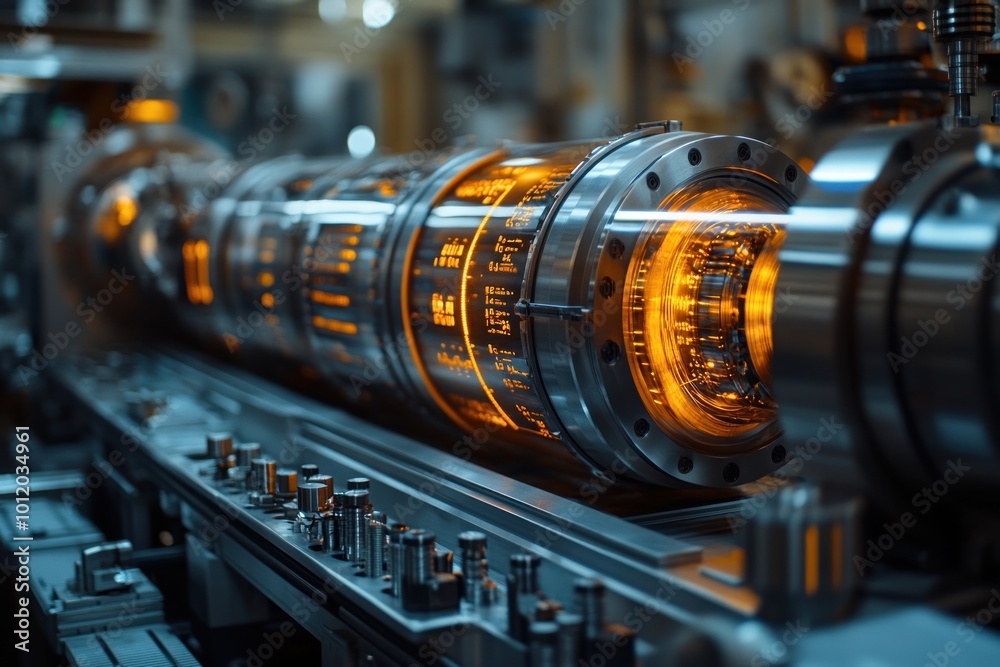 Obraz premium Close-up of a large, industrial machine with glowing orange interior.