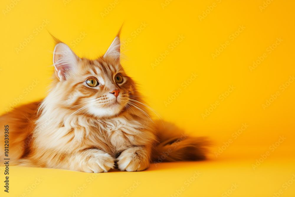 cat on a yellow background, studio photo cat on a yellow background, studio photo