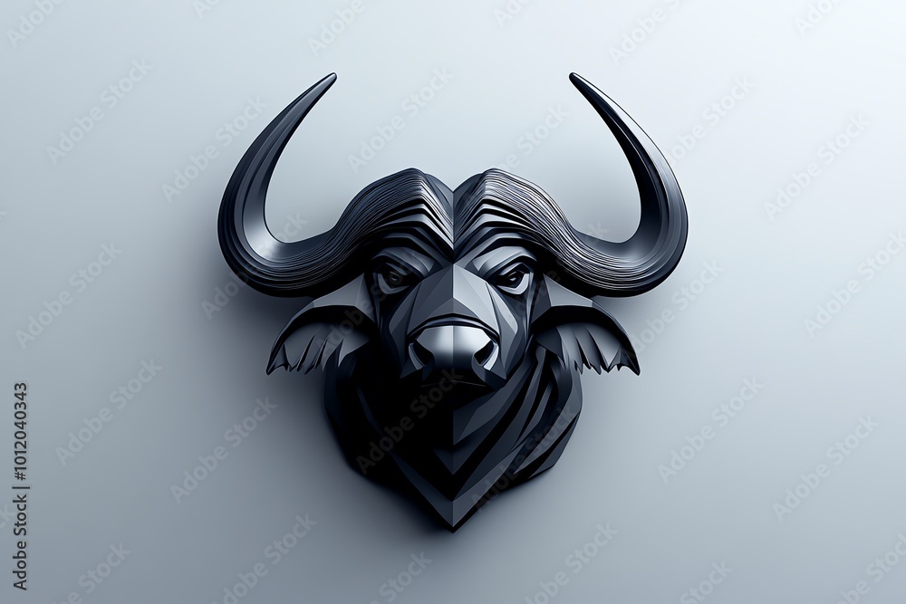 Fototapeta premium Abstract minimalist design of a Cape buffalo head, with strong lines and bold shapes symbolizing the power and resilience of this Big Five species