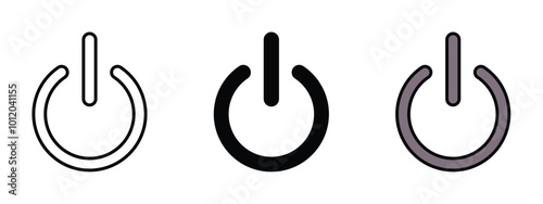 Three Power button icons set silhouette and editable colored in unexpanded vector form, power button icons in outlined, silhouette and editable colored style,