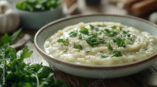 Close-Up of Creamy Mashed Potatoes with Parsley and Pepper