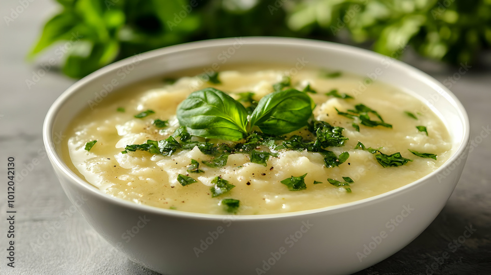 Creamy Potato Soup with Basil and Pepper - Food Photography Creamy Potato Soup with Basil and Pepper - Food Photography