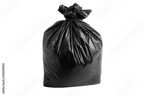 Black garbage bag on transparent background