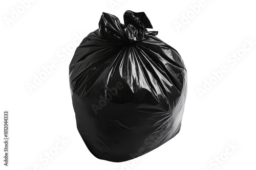 Black tied garbage bag on transparent background