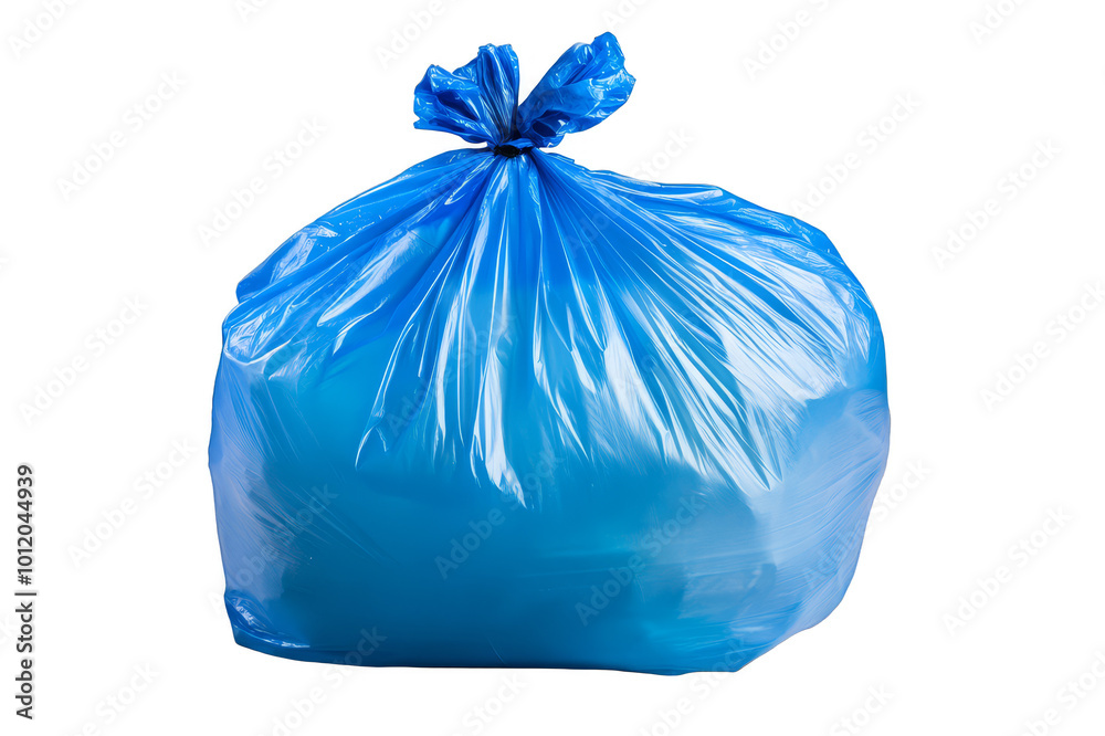 Fototapeta premium Blue garbage bag close-up on transparent background