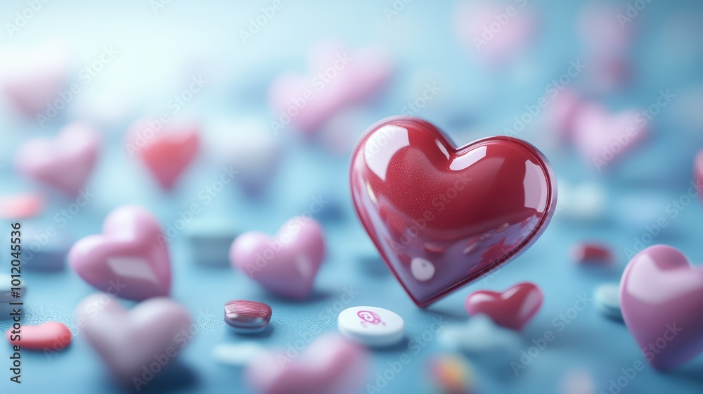 3D Floating Heart Icon Set Against a Social Media Background. AI generated illustration 3D Floating Heart Icon Set Against a Social Media Background. AI generated illustration