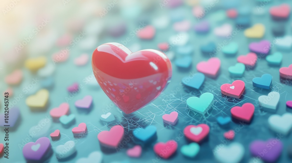 3D Floating Heart Icon Set Against a Social Media Background. AI generated illustration 3D Floating Heart Icon Set Against a Social Media Background. AI generated illustration