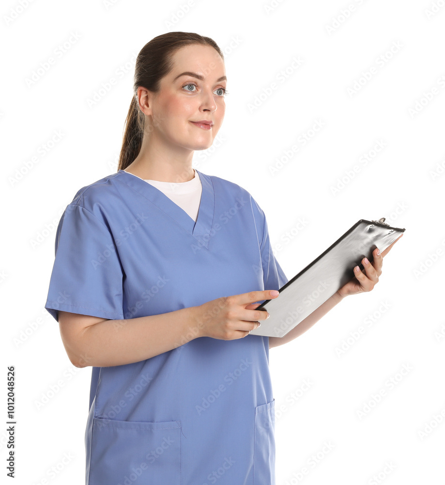 Professional nurse with clipboard on white background Professional nurse with clipboard on white background