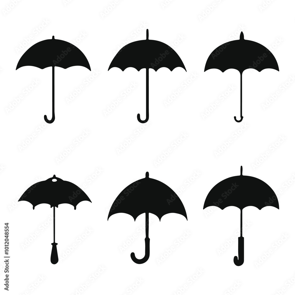 Black silhouette set of various umbrella vector Black silhouette set of various umbrella vector