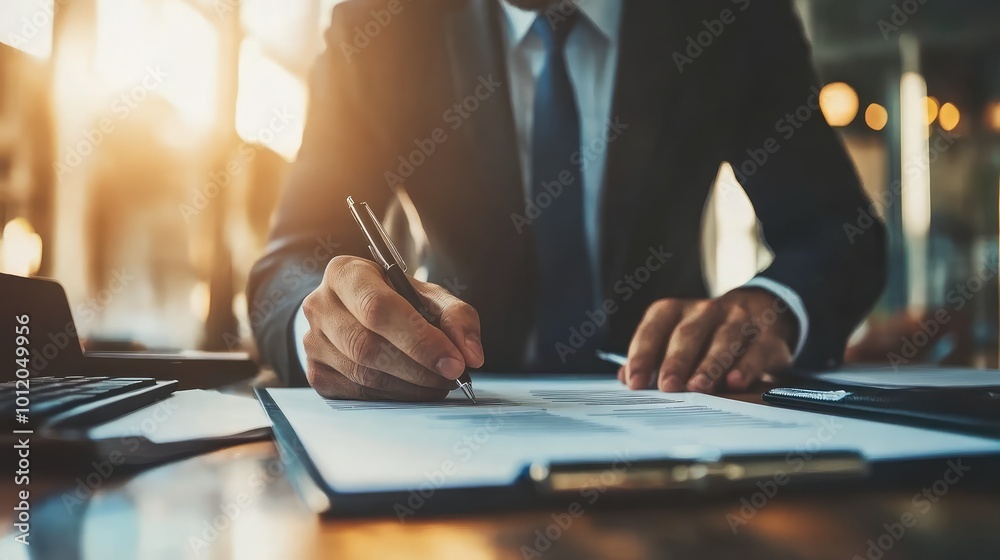 Businessman Signing Documents. AI generated illustration Businessman Signing Documents. AI generated illustration