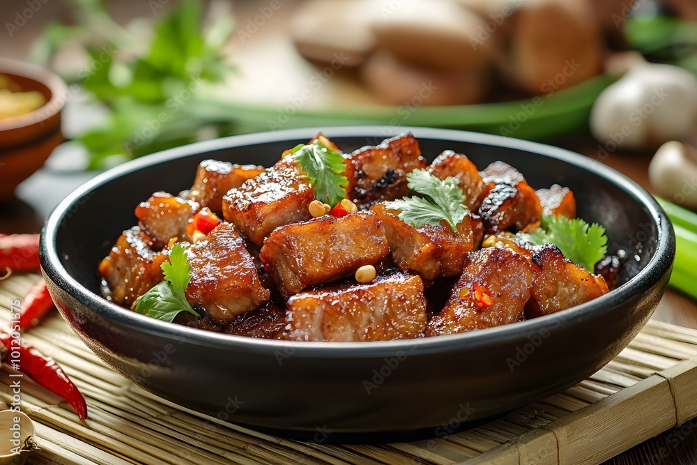 Delicious roasted meat dish with herbs and spices. Delicious roasted meat dish with herbs and spices.
