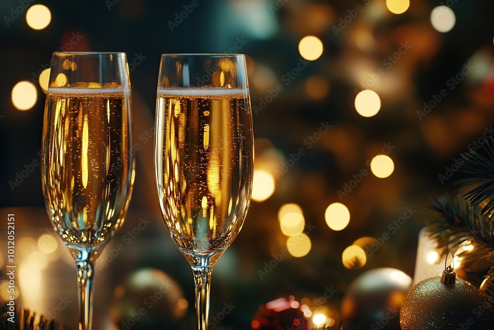 Champagne glasses on blurred lights background Champagne glasses on blurred lights background