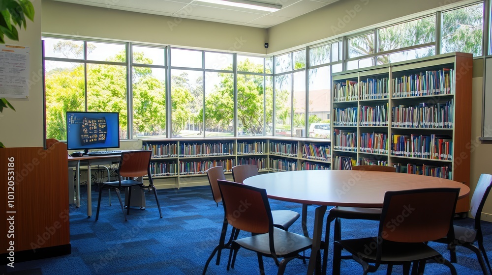 Cozy Library Space Blending Traditional and Modern Learning Environments. AI generated illustration Cozy Library Space Blending Traditional and Modern Learning Environments. AI generated illustration
