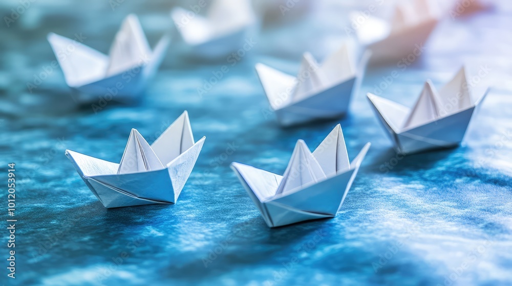 Fleet of Paper Ships with One Taking a Divergent Path. AI generated illustration Fleet of Paper Ships with One Taking a Divergent Path. AI generated illustration