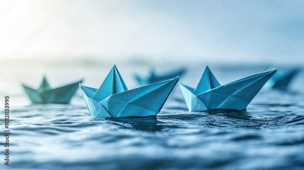Fleet of Paper Ships with One Taking a Divergent Path. AI generated illustration Fleet of Paper Ships with One Taking a Divergent Path. AI generated illustration