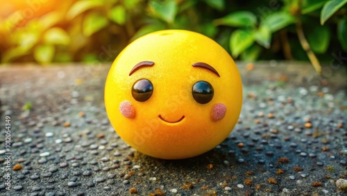 Cute shy emoji with blushing cheeks and downcast eyes expressing bashfulness and timidity