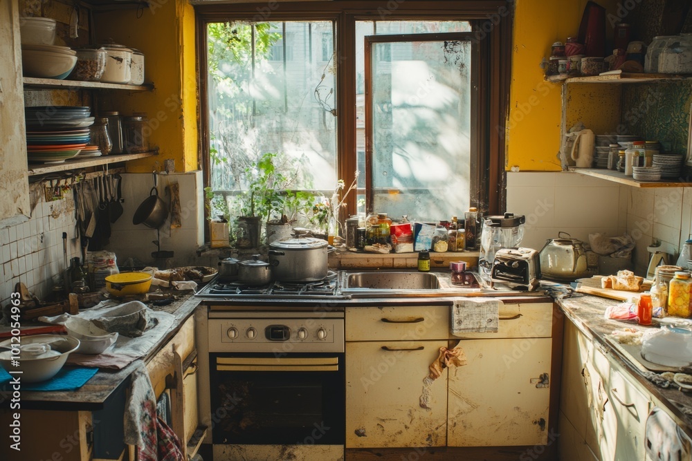 Messy Dirty Household Kitchen, Generative AI Messy Dirty Household Kitchen, Generative AI