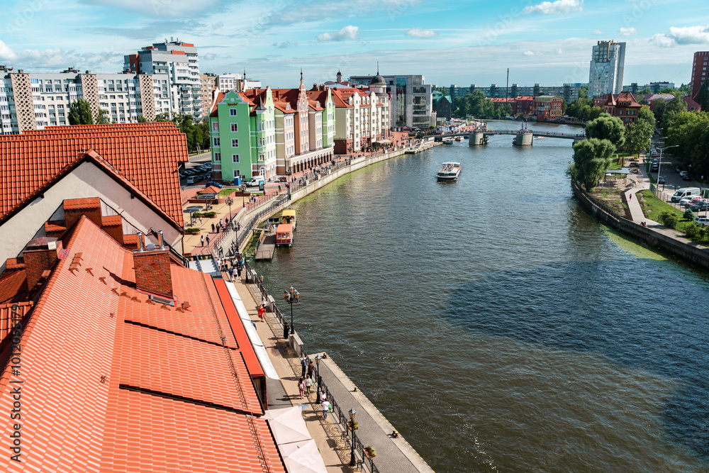 Fototapeta premium Beautiful summer view of the Fishing village in Kaliningrad the concept of tourism in Russia. Kaliningrad, Russia - 18 June 2024