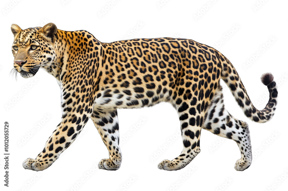 Walking leopard in full growth on a transparent background Walking leopard in full growth on a transparent background