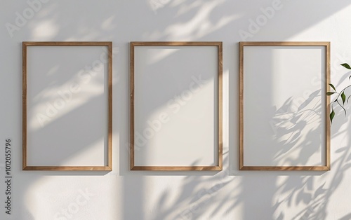 Wallpaper Mural Three wooden frame on white wall frame mockup Torontodigital.ca