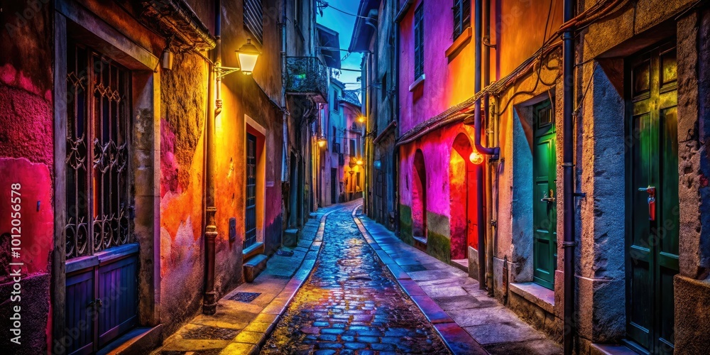 Naklejka premium Dark Shadows and Mysterious Alleyways: A Thrilling Atmosphere of Suspense and Intrigue Awaits