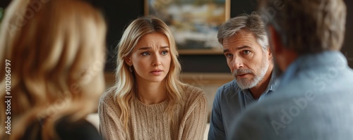Bailiff Talking With Sad Couple, Generative AI