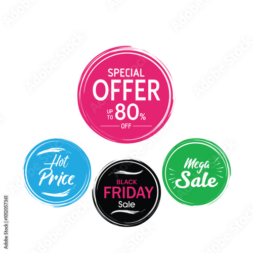 Special offer , hot price, black Friday , mega sale round label tag designs vector