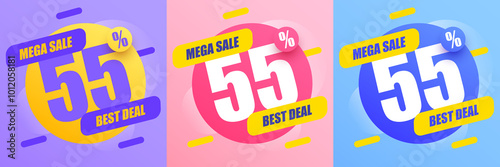 55 percent Off. Discount creative composition. Mega Sale. photo